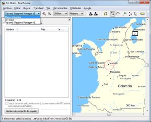Selección de los mapas instalados en MapSource
